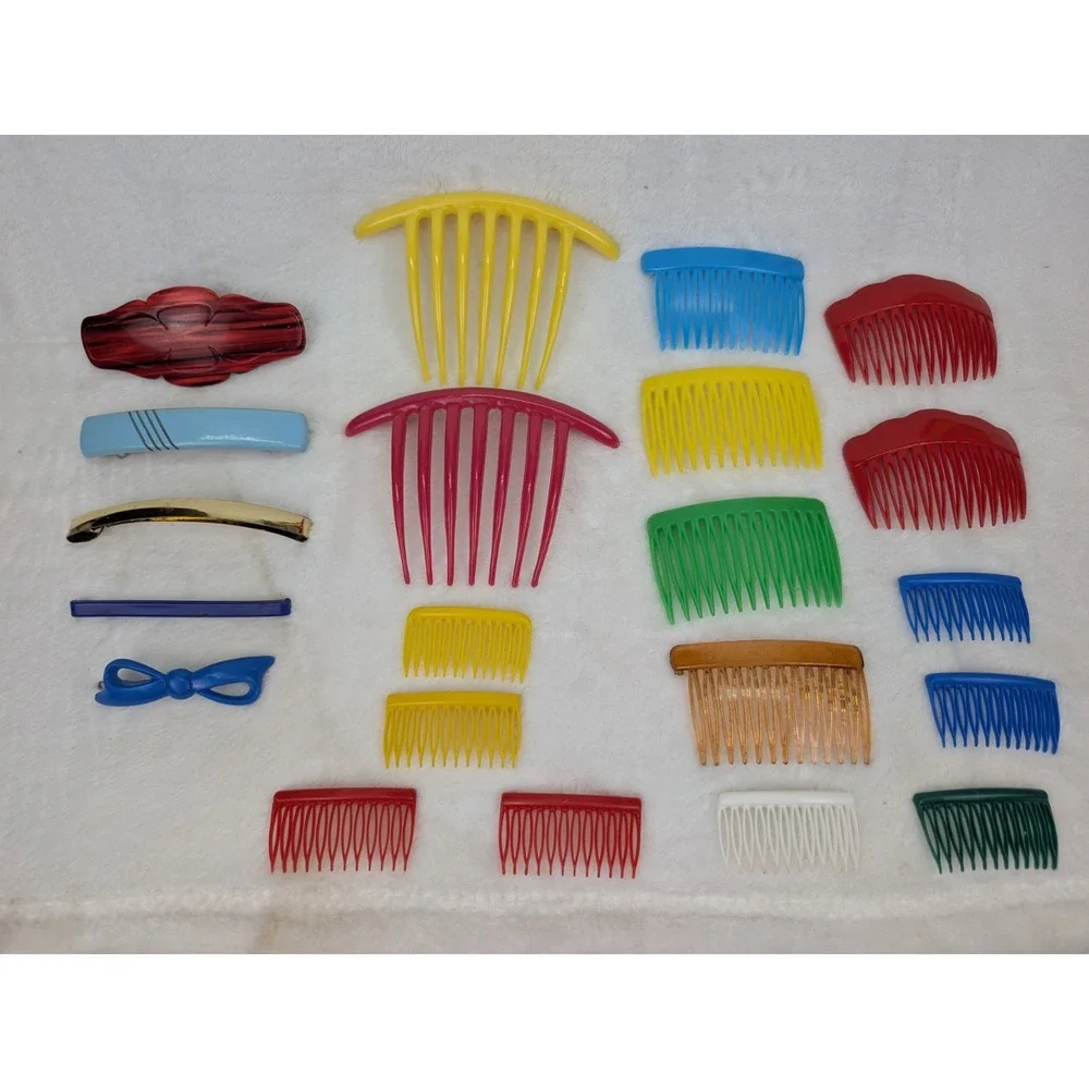 Vintage 80s Snap Barrette Side Comb Lot Retro Girls Hair Accessories Colorful